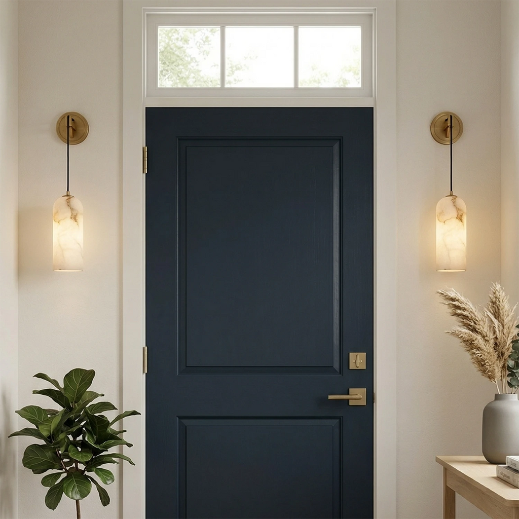 Petra Alabaster Wall Light – Brass Frame, Soft Light, E14