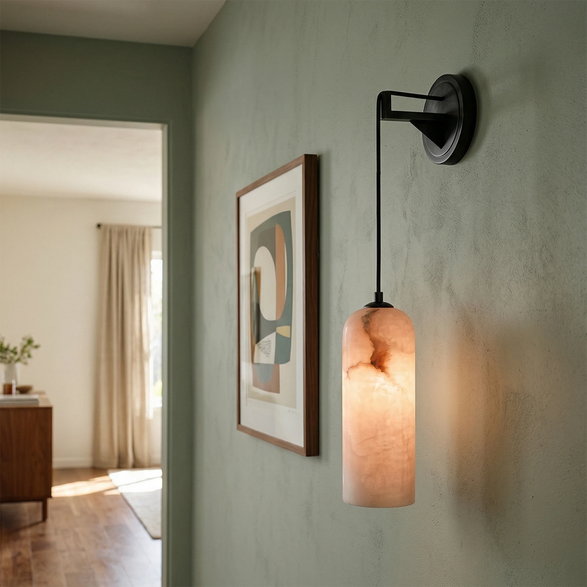 Petra Alabaster Wall Light – Brass Frame, Soft Light, E14