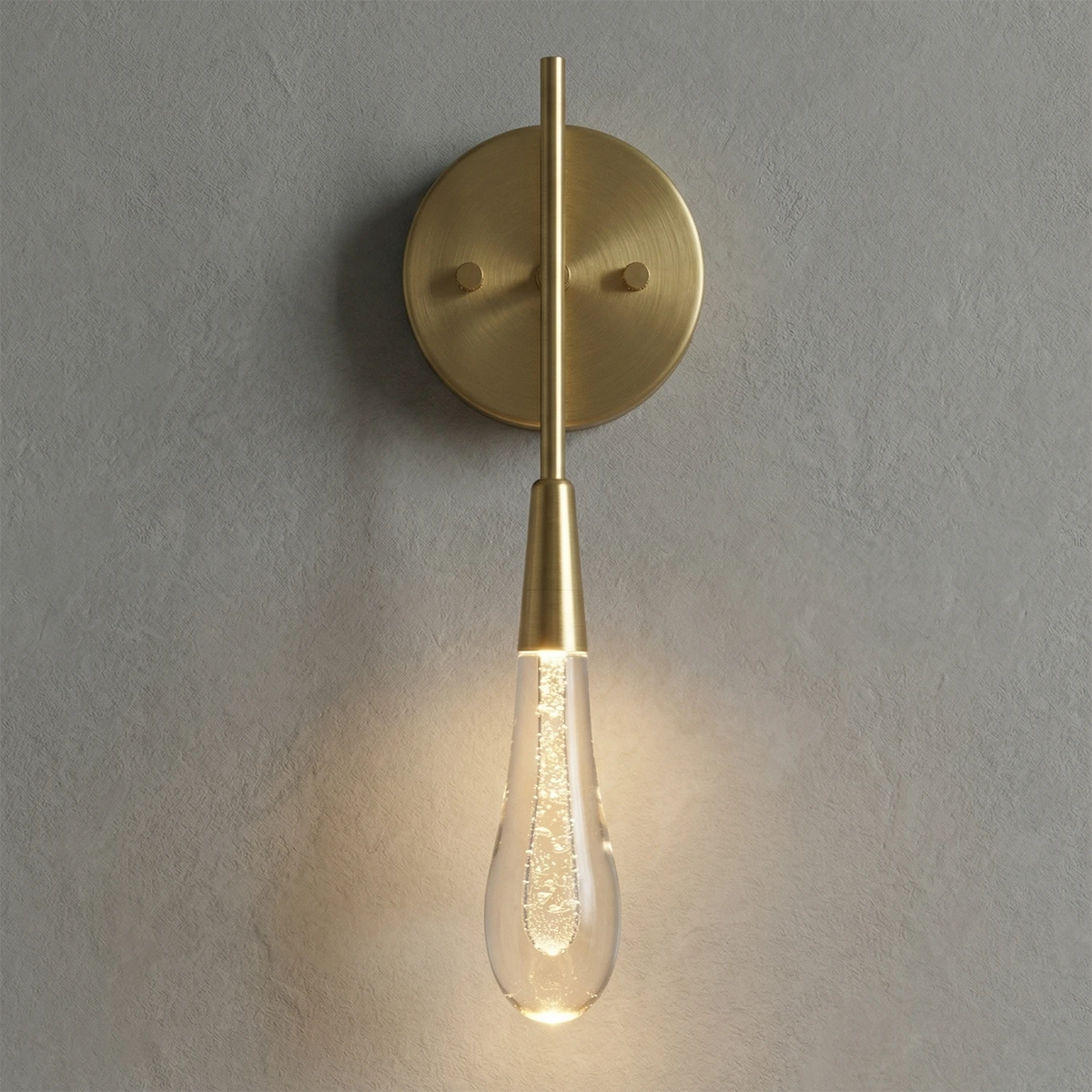 Raindrop wall light in blown glass and brushed metal