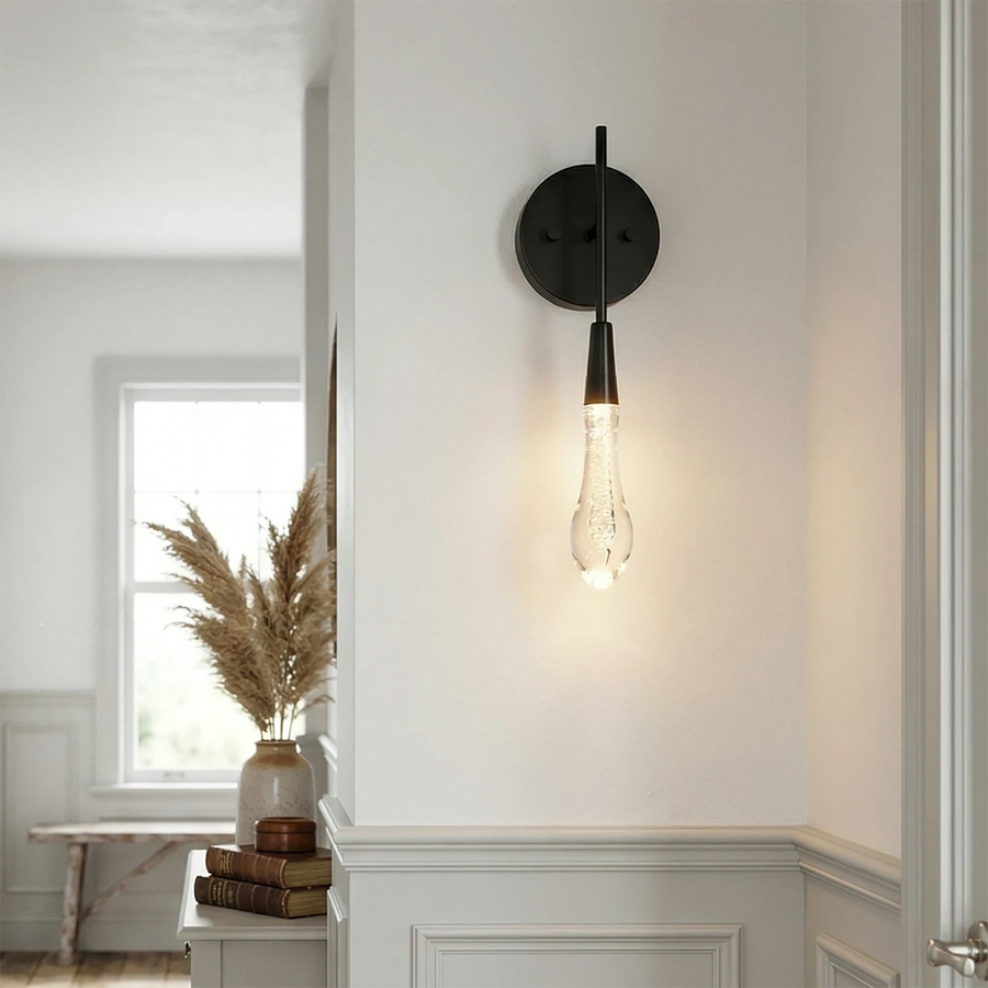 Raindrop wall light in blown glass and brushed metal
