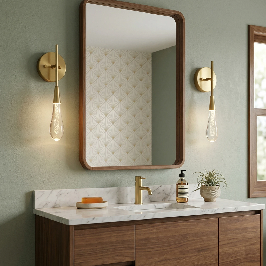 Raindrop wall light in blown glass and brushed metal