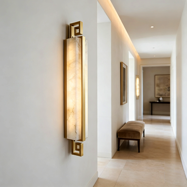Solene Vertical Wall Light – Brass and Alabaster, E14 (SES) Cap