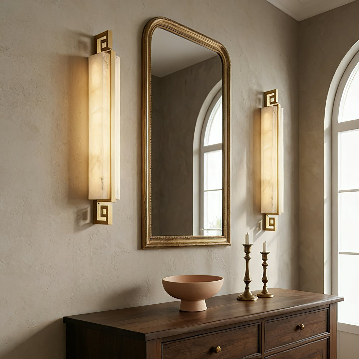 Solene Vertical Wall Light – Brass and Alabaster, E14 (SES) Cap