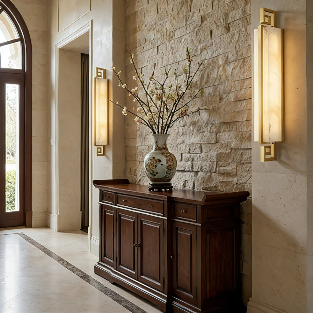 Solene Vertical Wall Light – Brass and Alabaster, E14 (SES) Cap