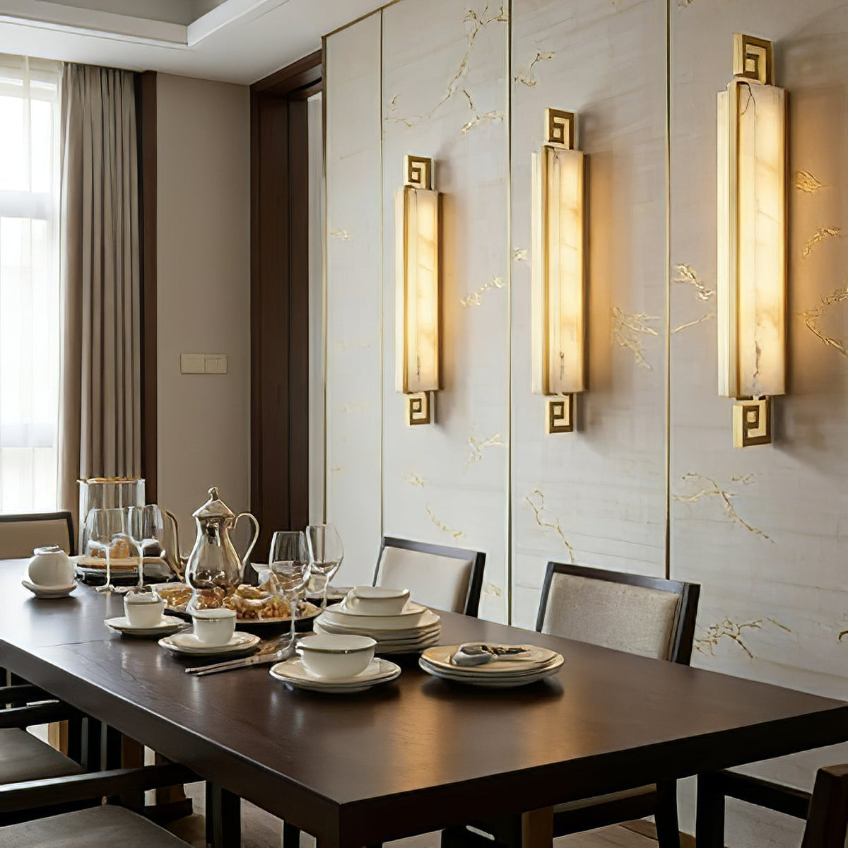 Solene Vertical Wall Light – Brass and Alabaster, E14 (SES) Cap