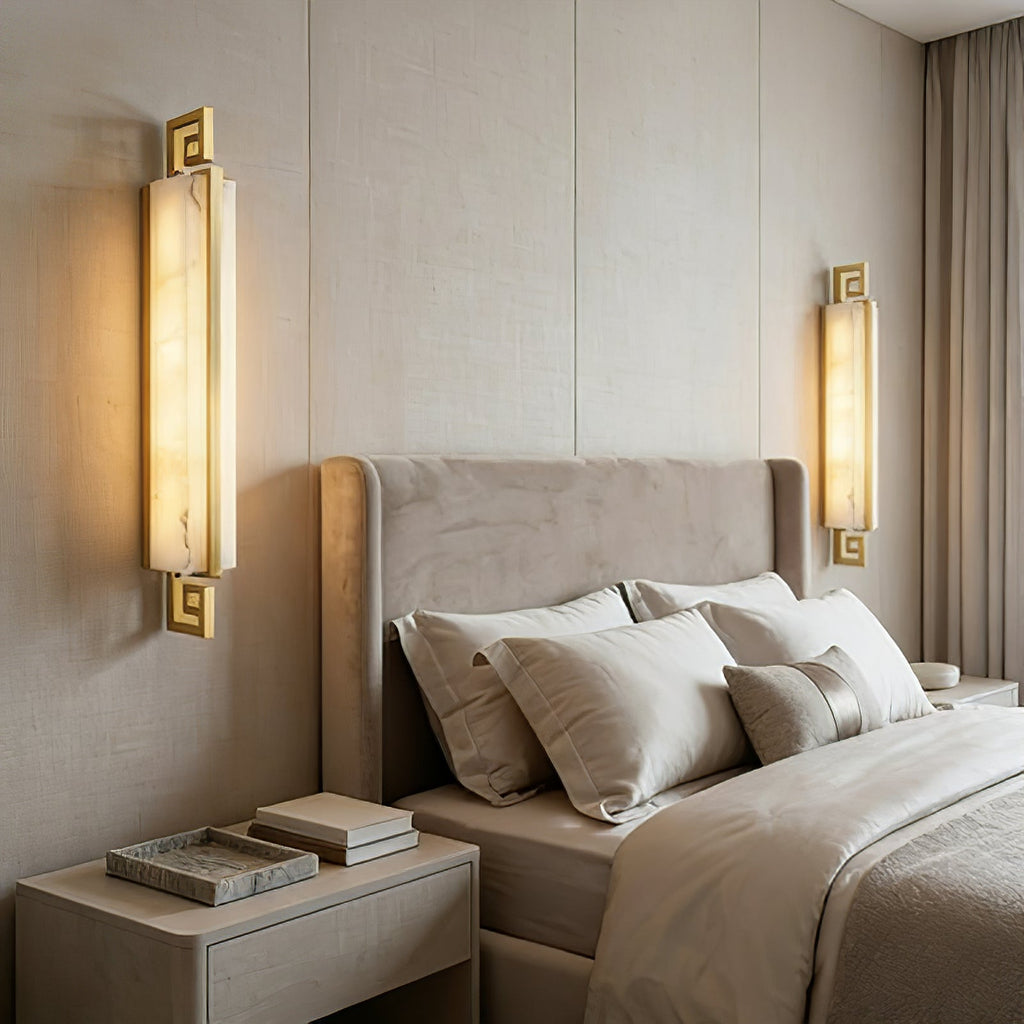 Solene Vertical Wall Light – Brass and Alabaster, E14 (SES) Cap