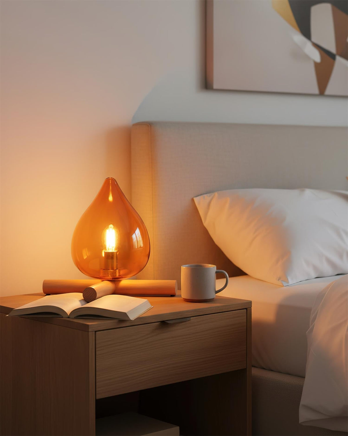Flame-Effect Glass Table Lamp – Wooden Cross Base – View 9