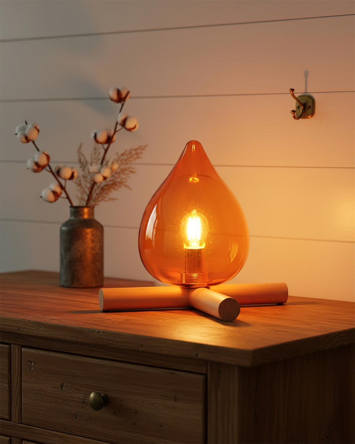 Flame-Effect Glass Table Lamp – Wooden Cross Base – View 7