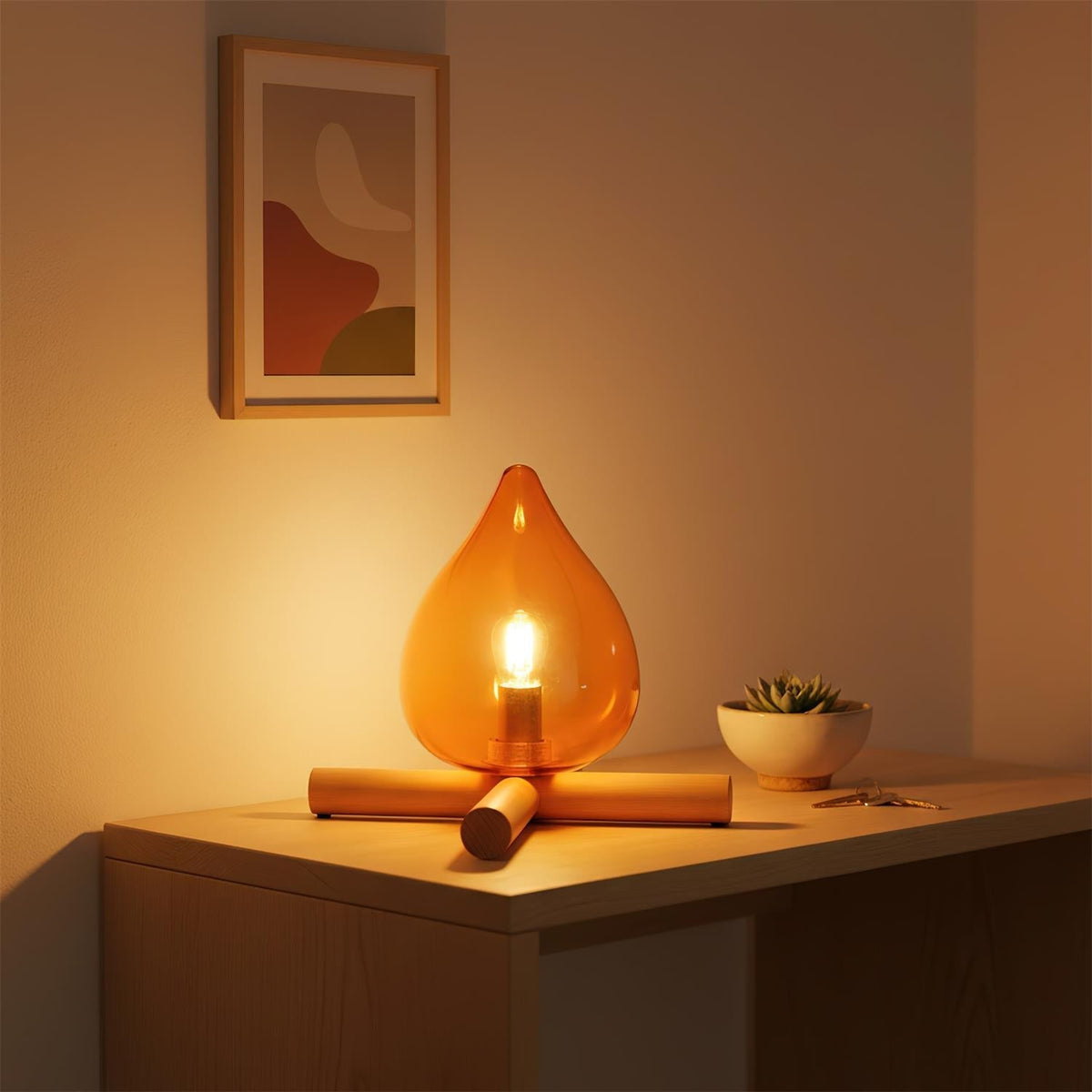 Flame-Effect Glass Table Lamp – Wooden Cross Base – View 8