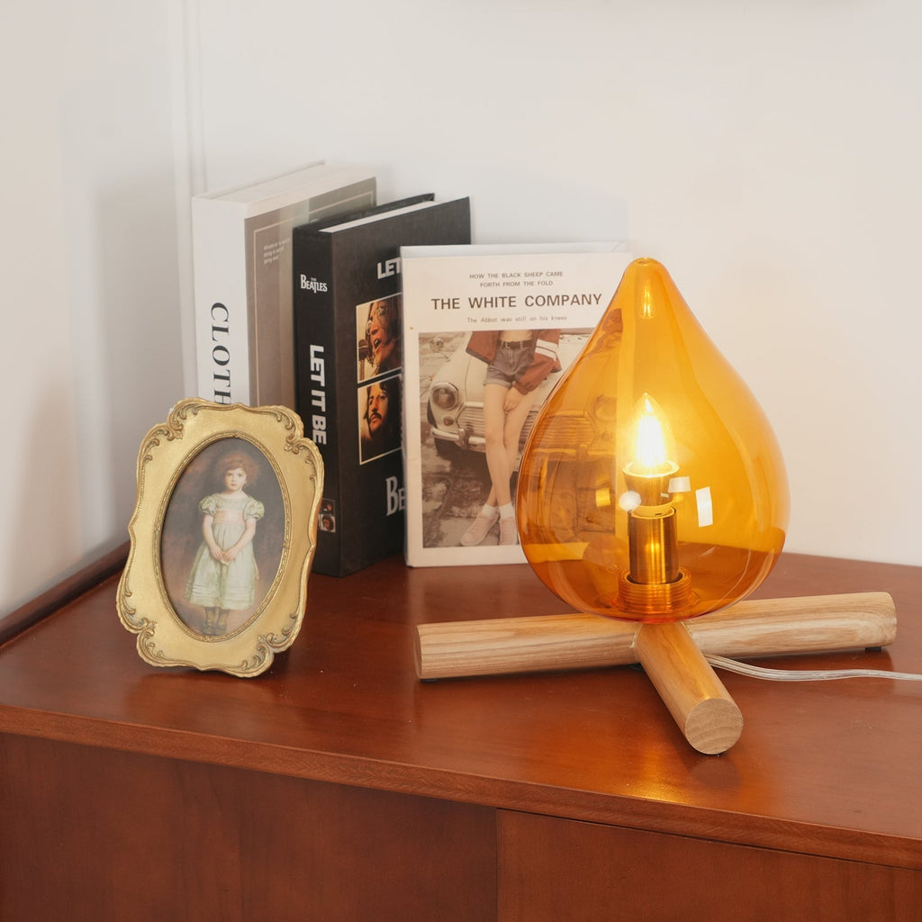 Flame-Effect Glass Table Lamp – Wooden Cross Base – View 22