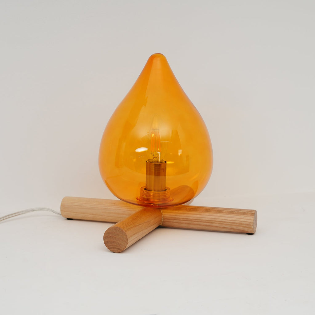 Flame-Effect Glass Table Lamp – Wooden Cross Base – View 17