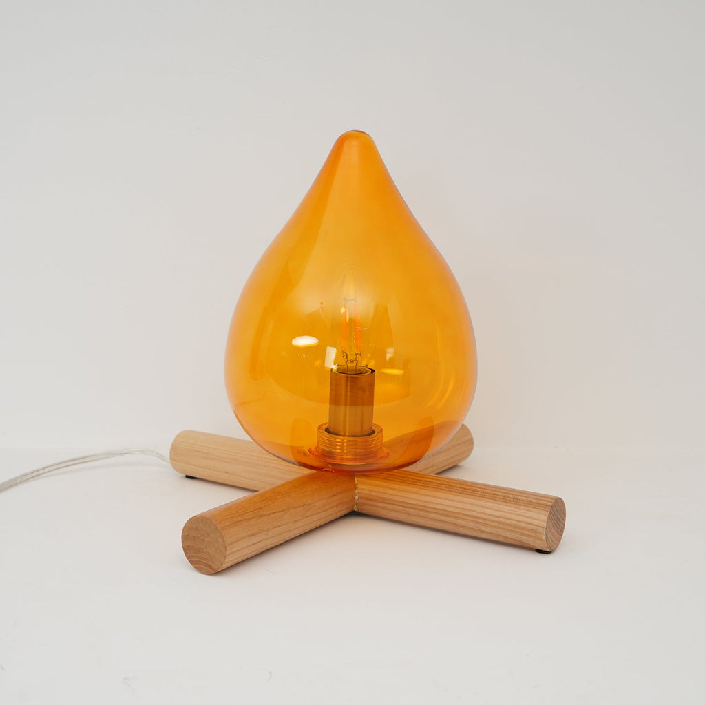 Flame-Effect Glass Table Lamp – Wooden Cross Base – View 25