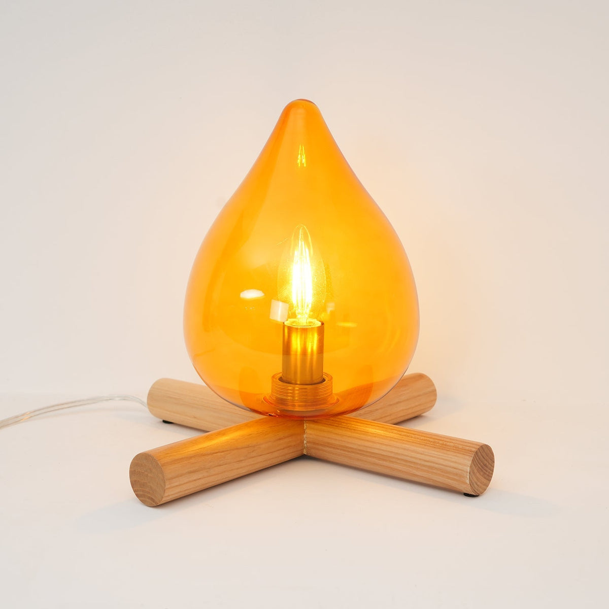 Flame-Effect Glass Table Lamp – Wooden Cross Base – View 26