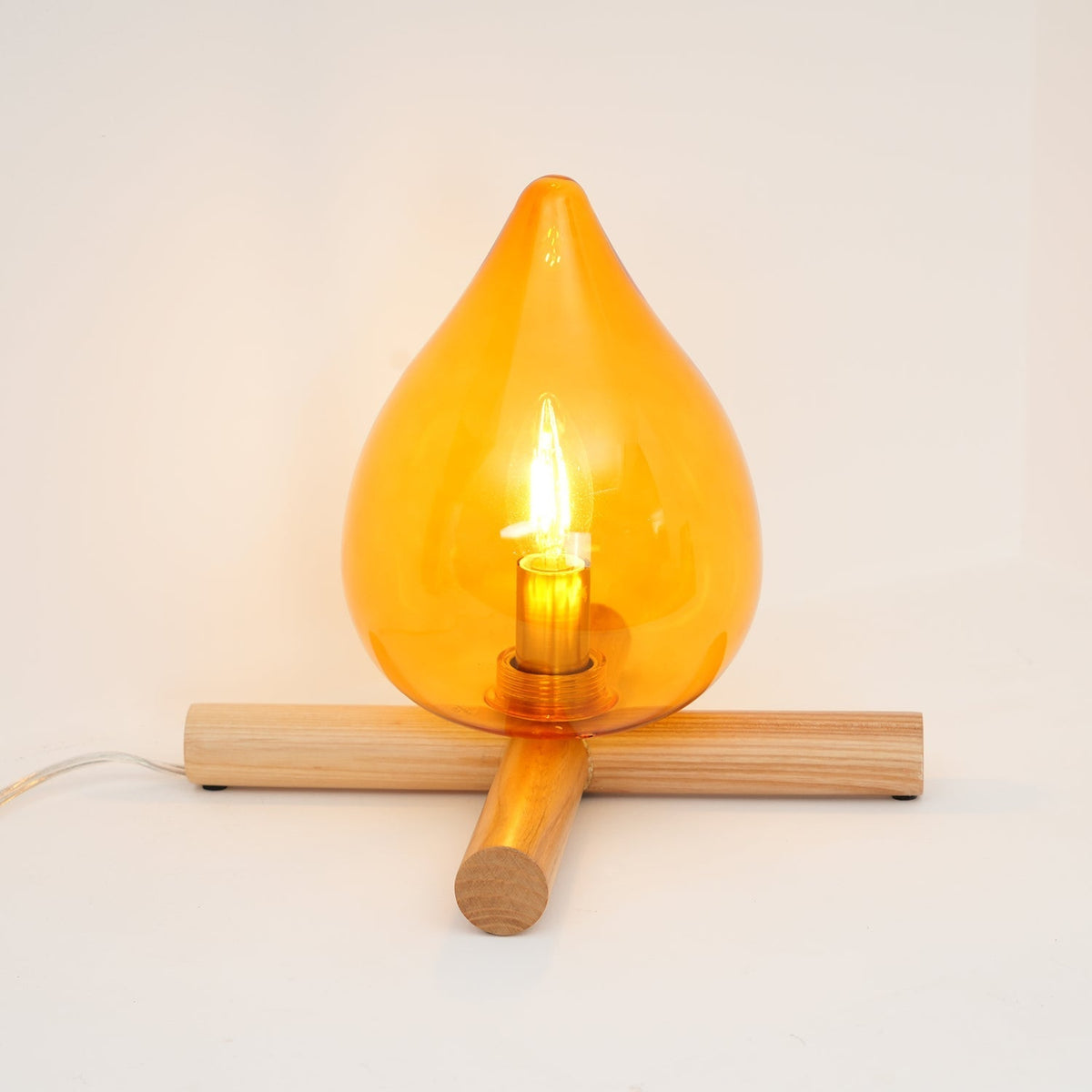 Flame-Effect Glass Table Lamp – Wooden Cross Base – View 27