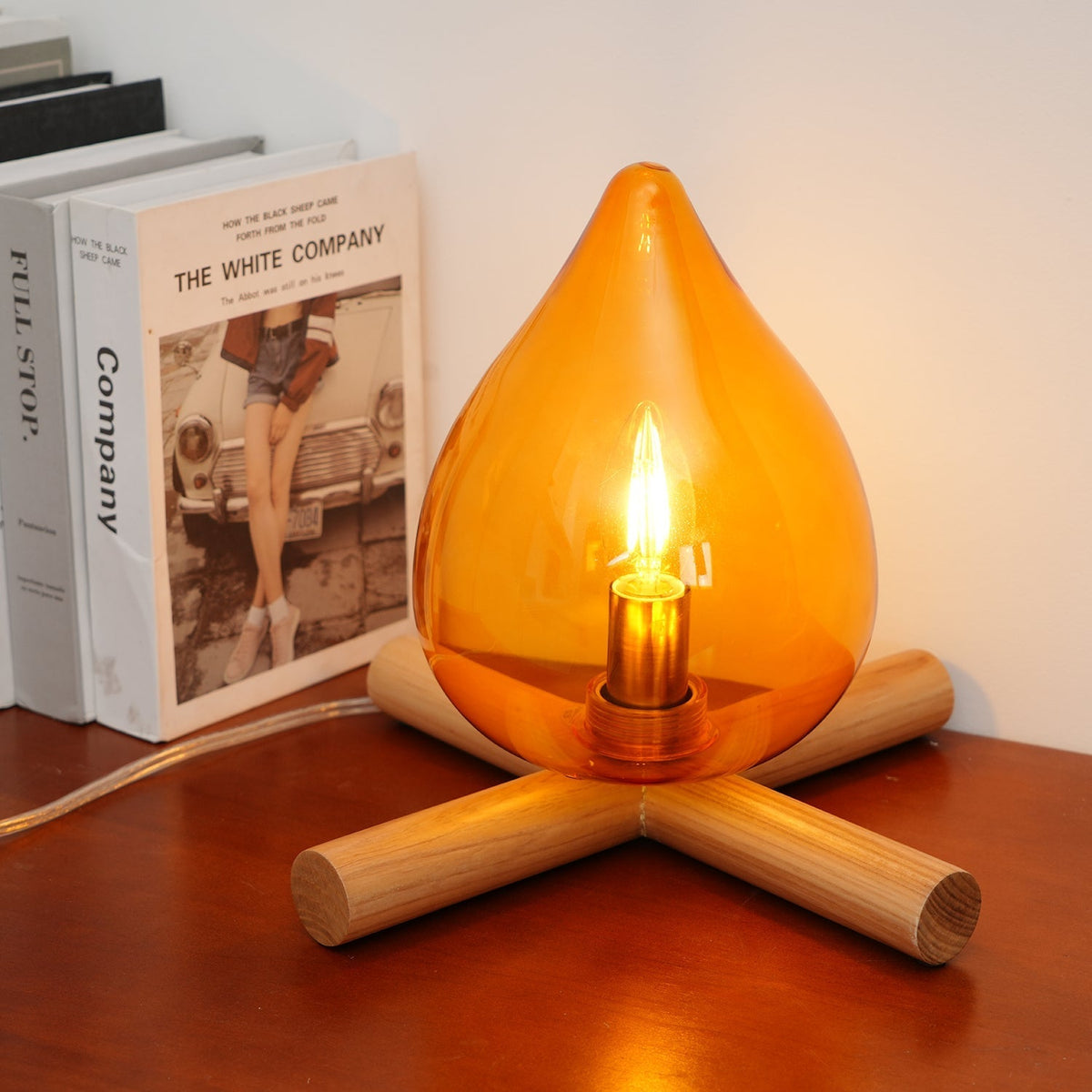 Flame-Effect Glass Table Lamp – Wooden Cross Base – View 28