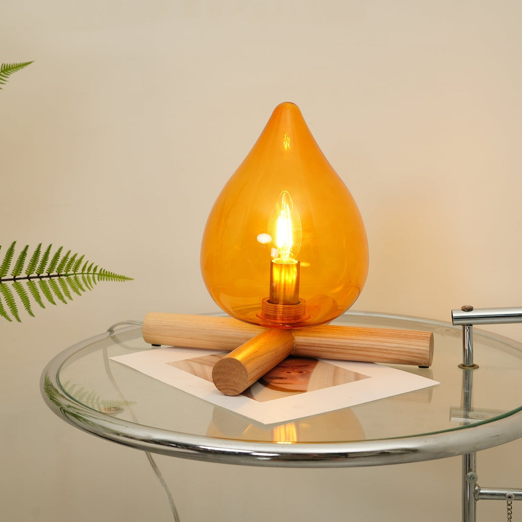 Flame-Effect Glass Table Lamp – Wooden Cross Base – View 30