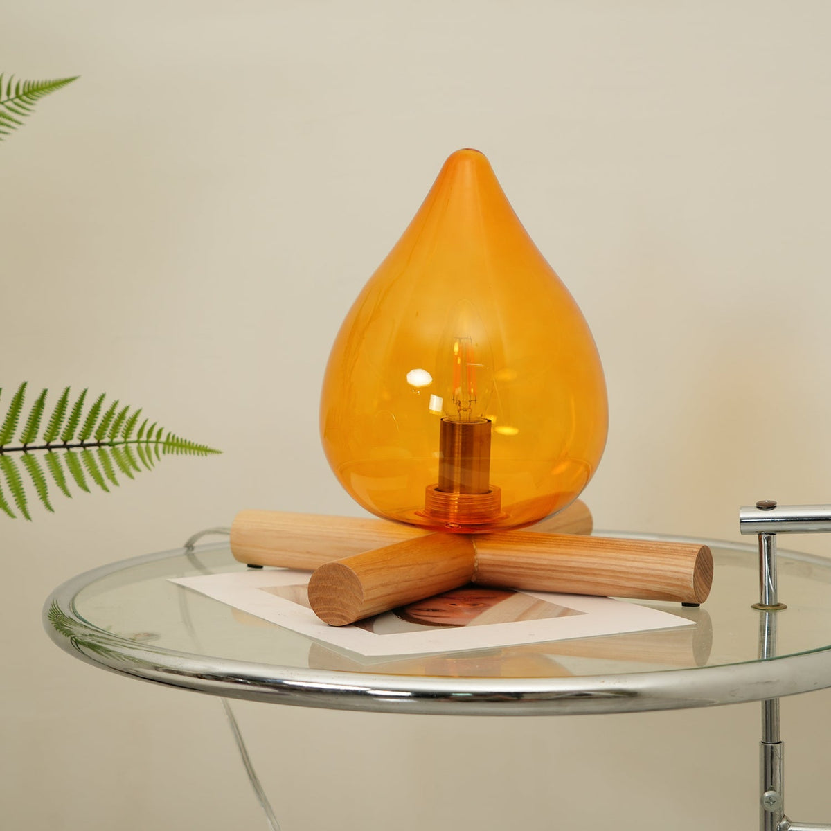 Flame-Effect Glass Table Lamp – Wooden Cross Base – View 31