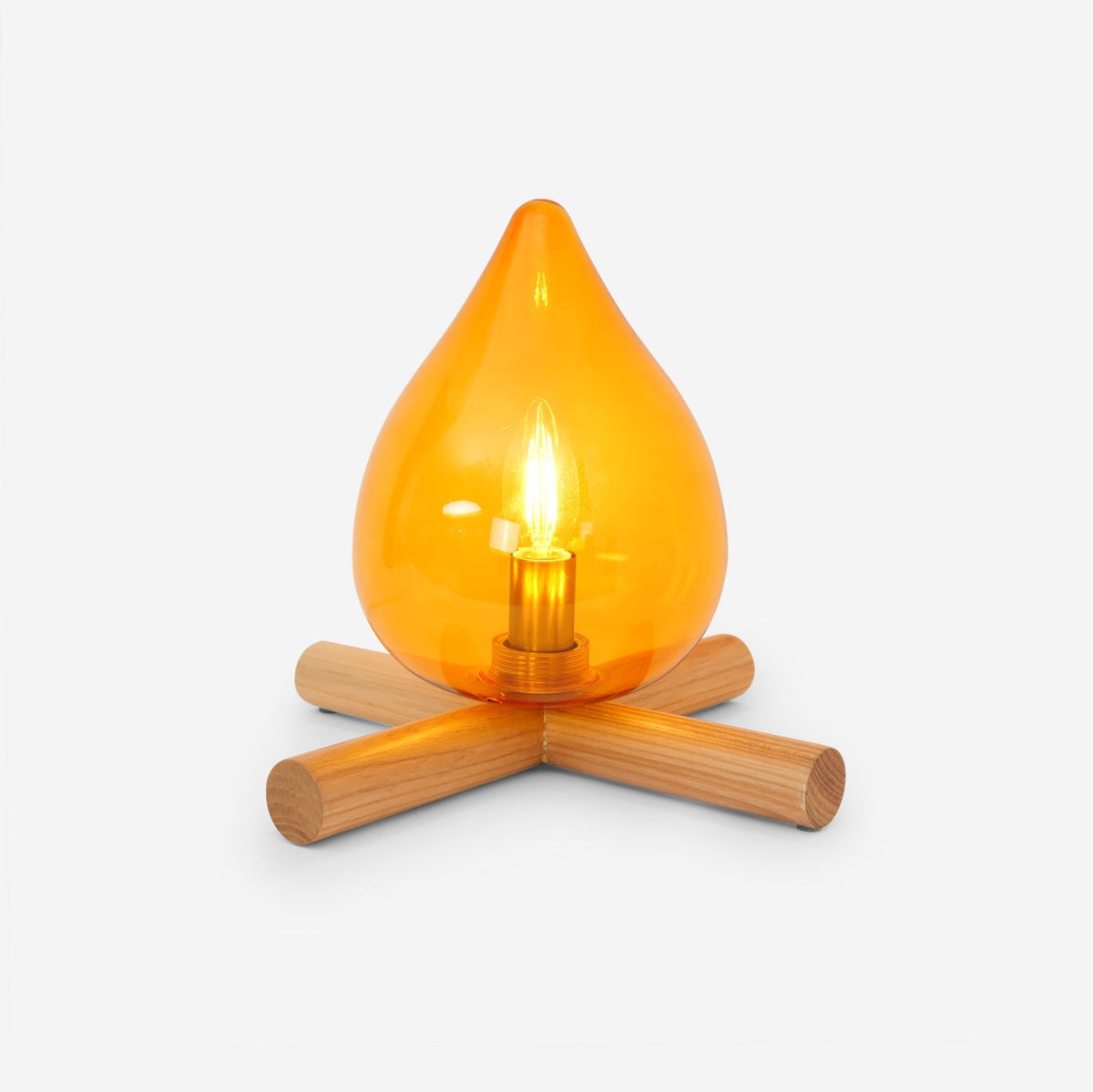 Flame-Effect Glass Table Lamp – Wooden Cross Base