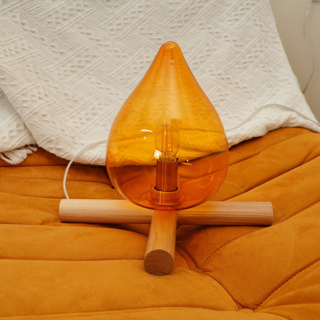 Flame-Effect Glass Table Lamp – Wooden Cross Base – View 20