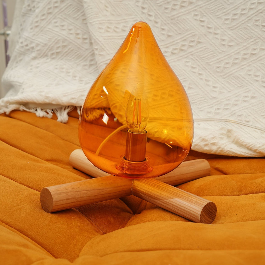 Flame-Effect Glass Table Lamp – Wooden Cross Base – View 15