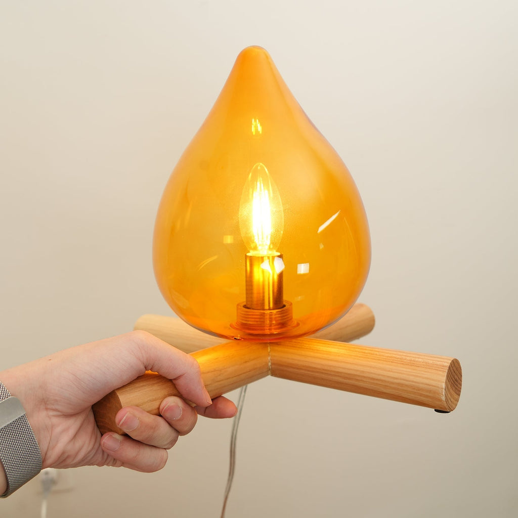 Flame-Effect Glass Table Lamp – Wooden Cross Base – View 13