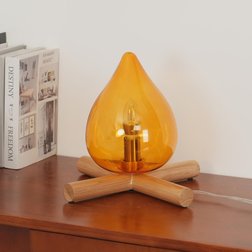 Flame-Effect Glass Table Lamp – Wooden Cross Base – View 32