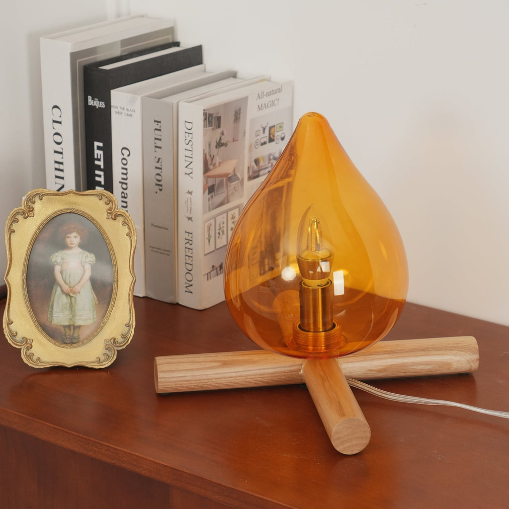 Flame-Effect Glass Table Lamp – Wooden Cross Base – View 33