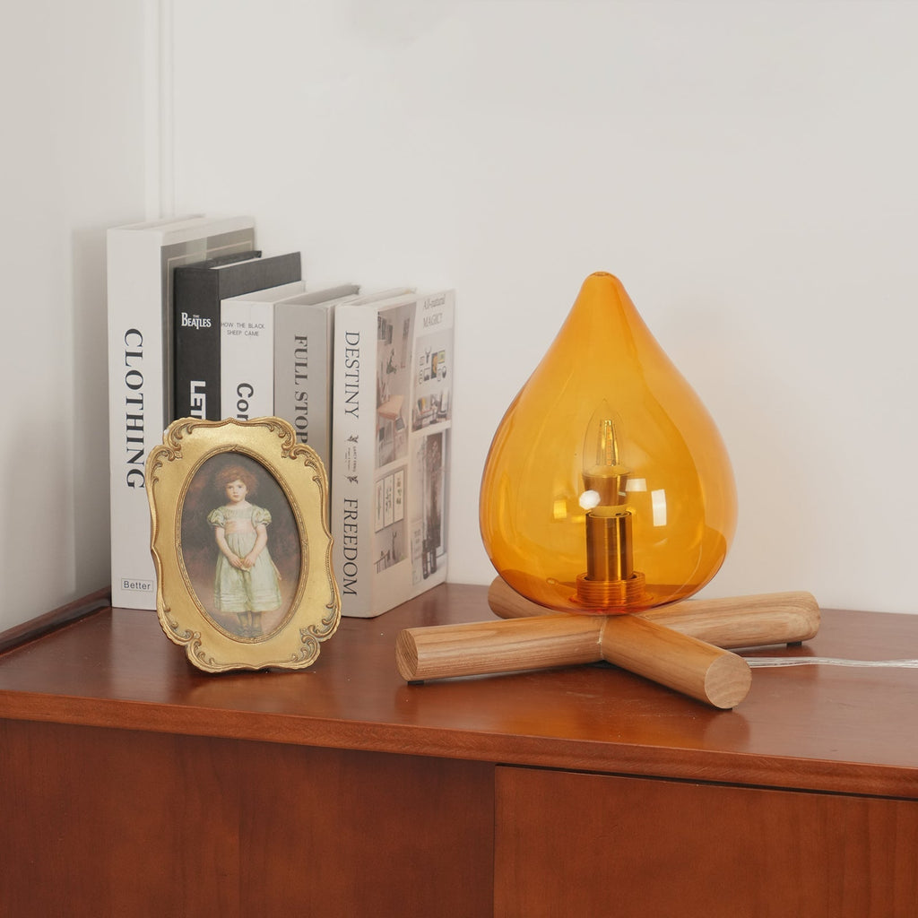 Flame-Effect Glass Table Lamp – Wooden Cross Base – View 4