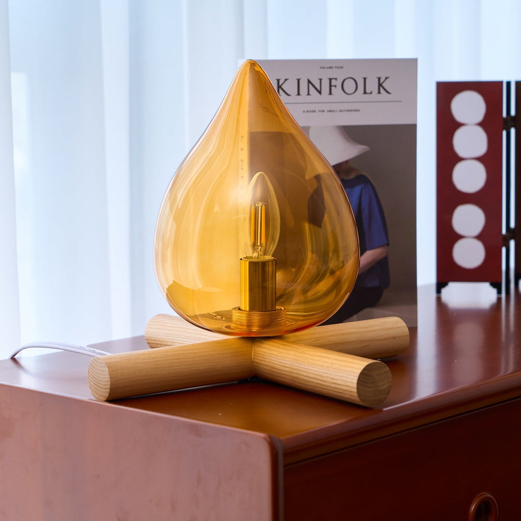 Flame-Effect Glass Table Lamp – Wooden Cross Base – View 40