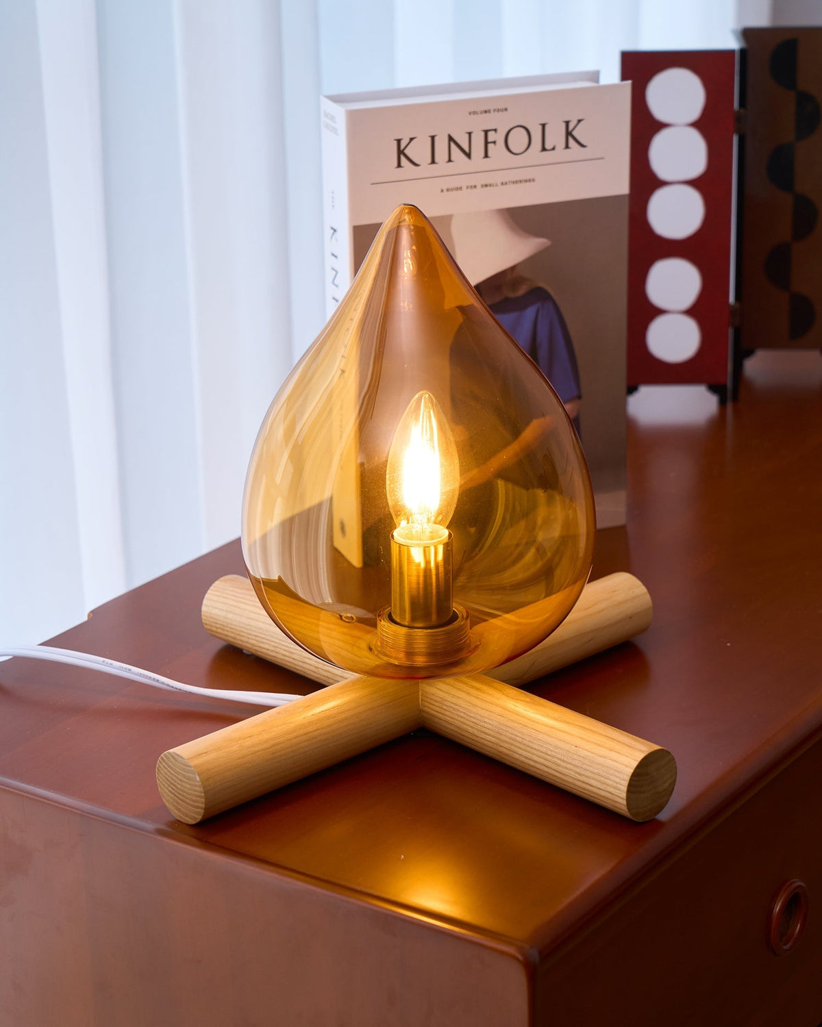 Flame-Effect Glass Table Lamp – Wooden Cross Base – View 41