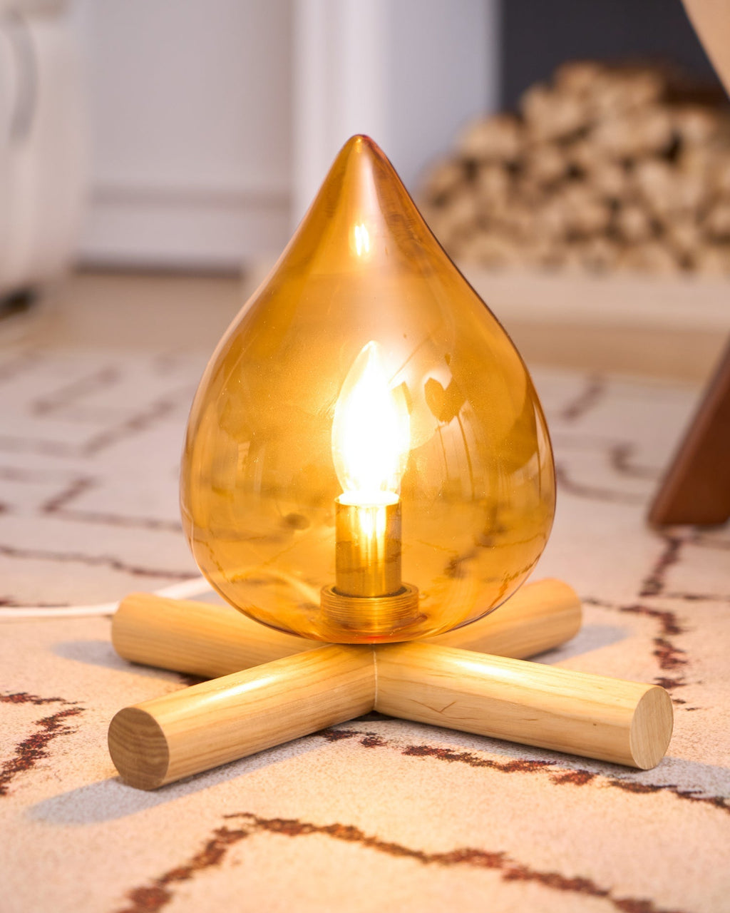 Flame-Effect Glass Table Lamp – Wooden Cross Base – View 43