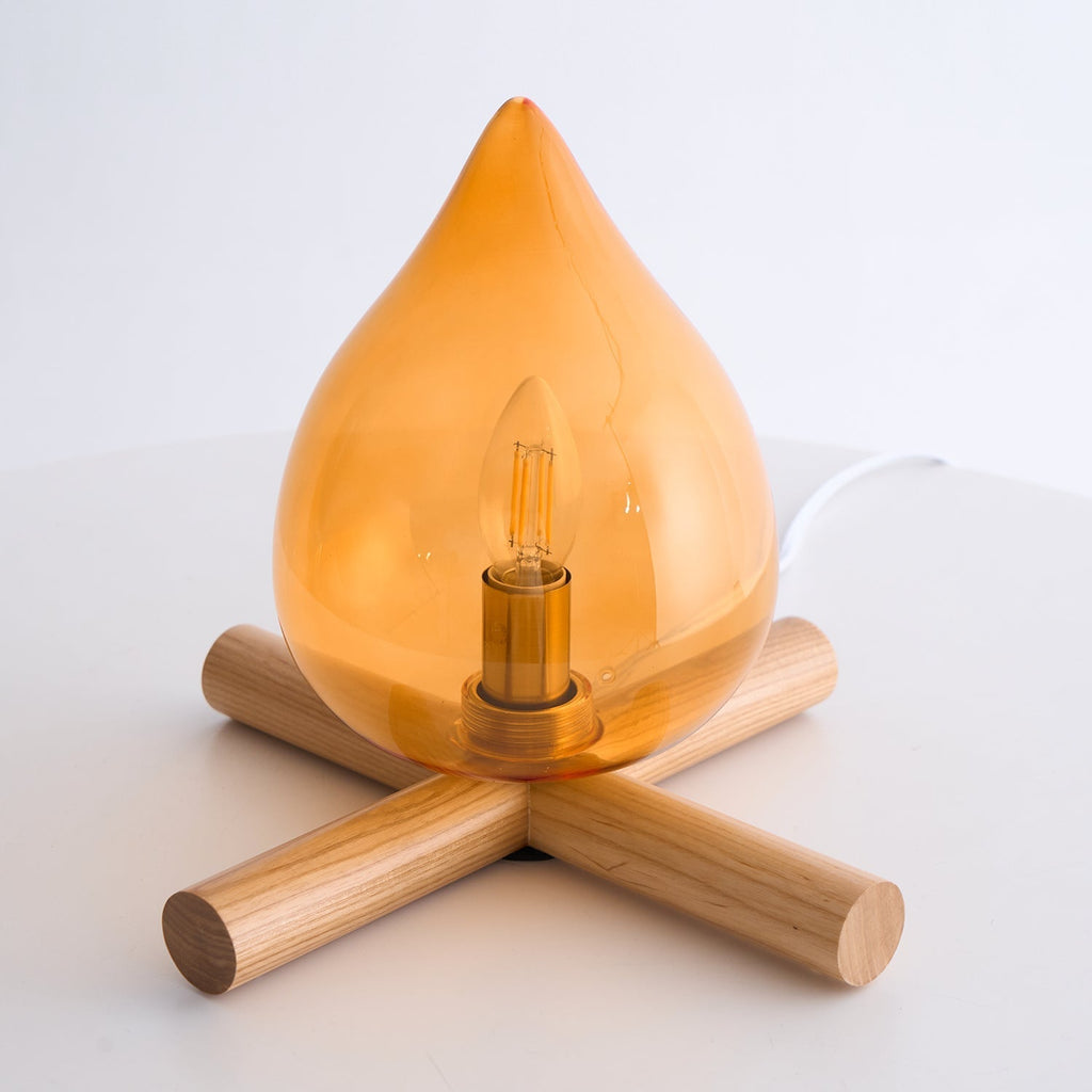 Flame-Effect Glass Table Lamp – Wooden Cross Base – View 44