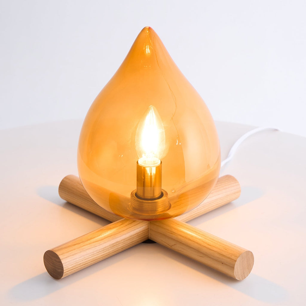 Flame-Effect Glass Table Lamp – Wooden Cross Base – View 45