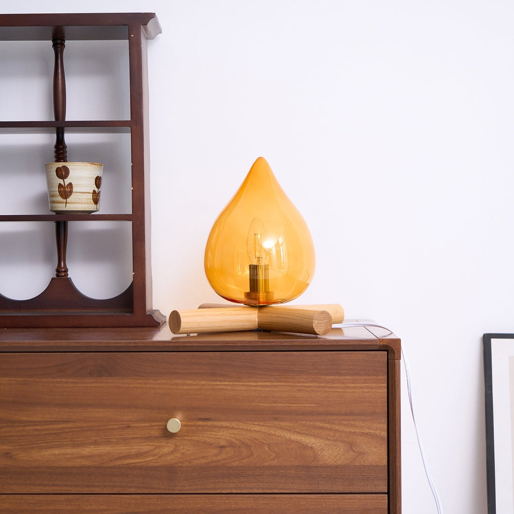 Flame-Effect Glass Table Lamp – Wooden Cross Base – View 34