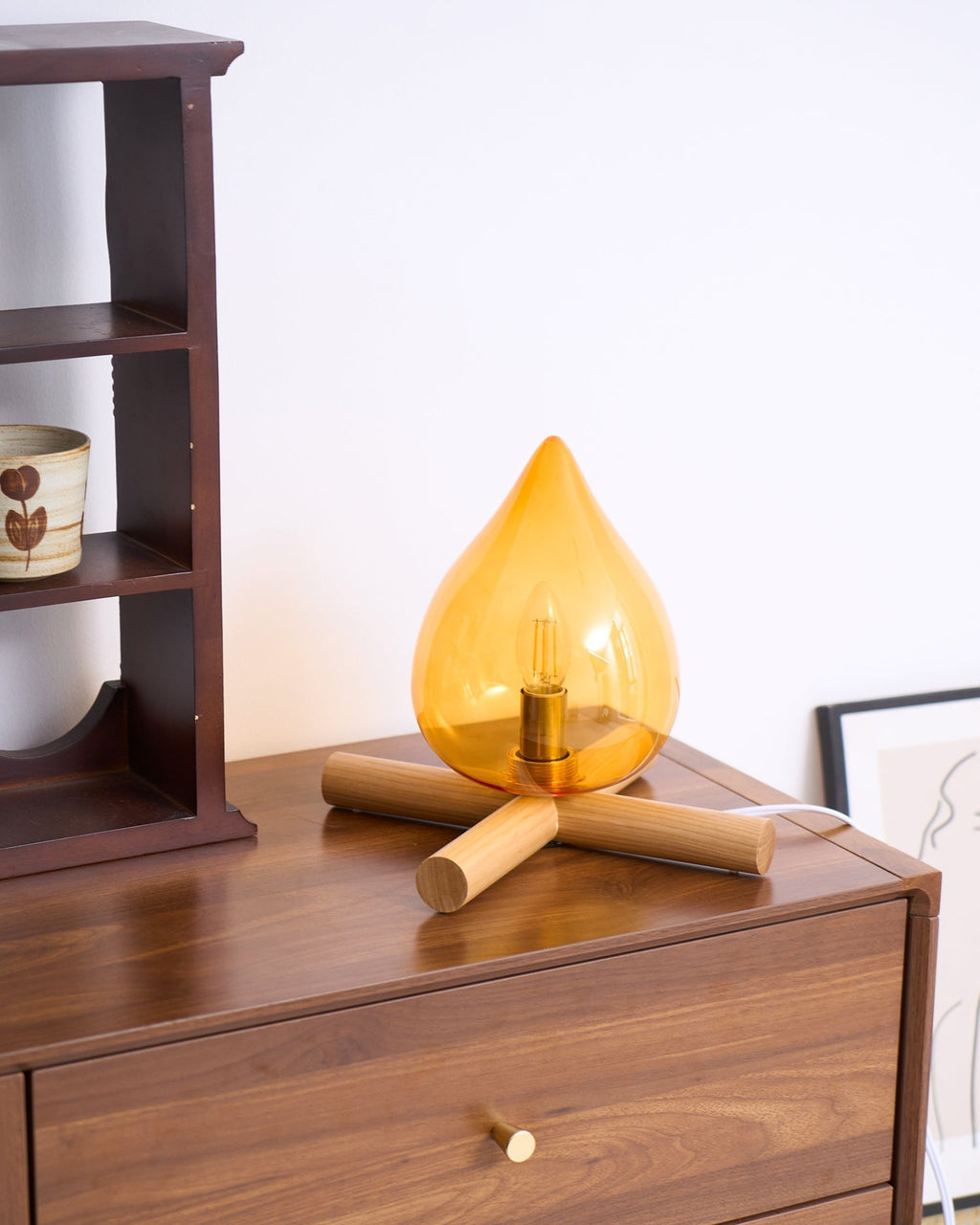 Flame-Effect Glass Table Lamp – Wooden Cross Base – View 35