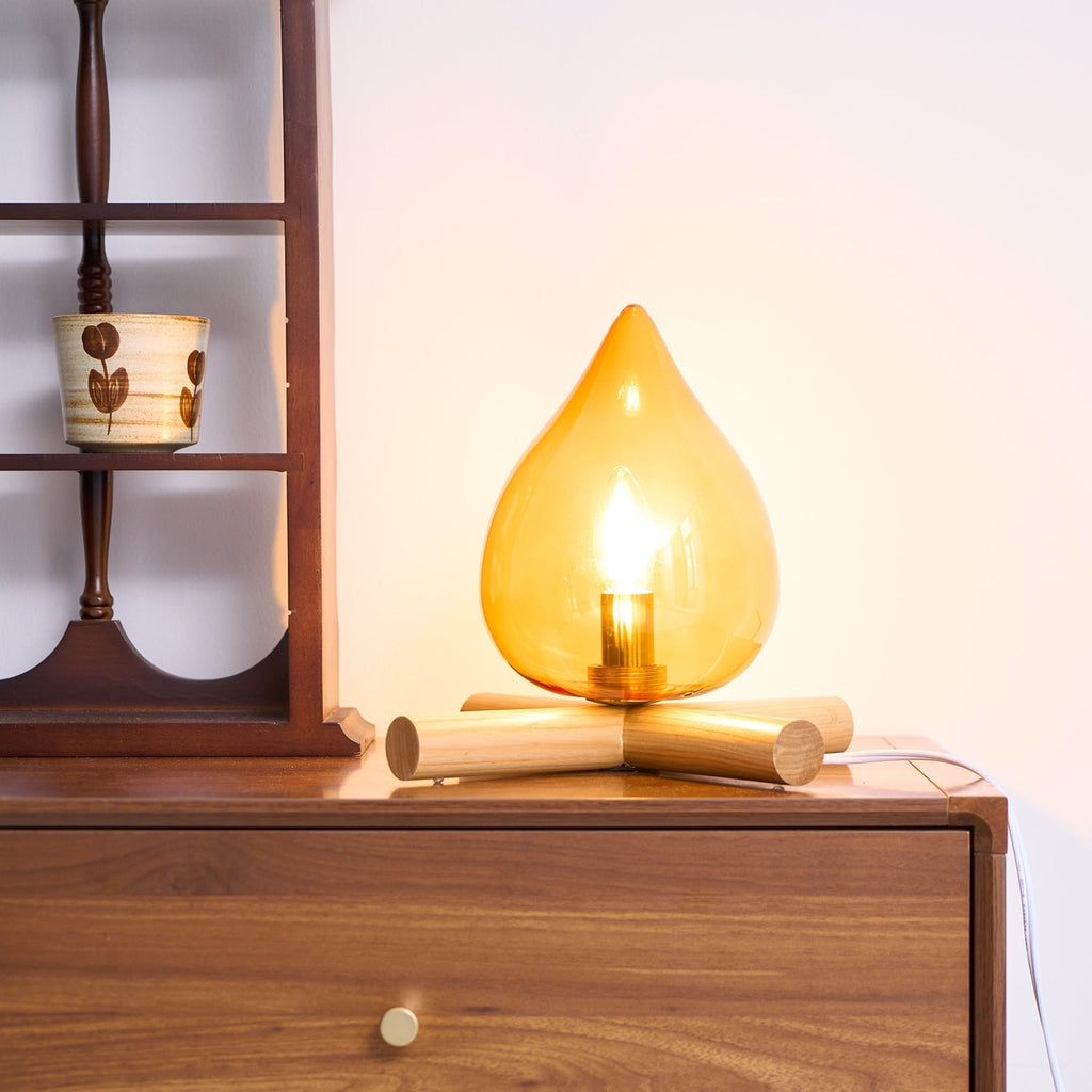 Flame-Effect Glass Table Lamp – Wooden Cross Base – View 36
