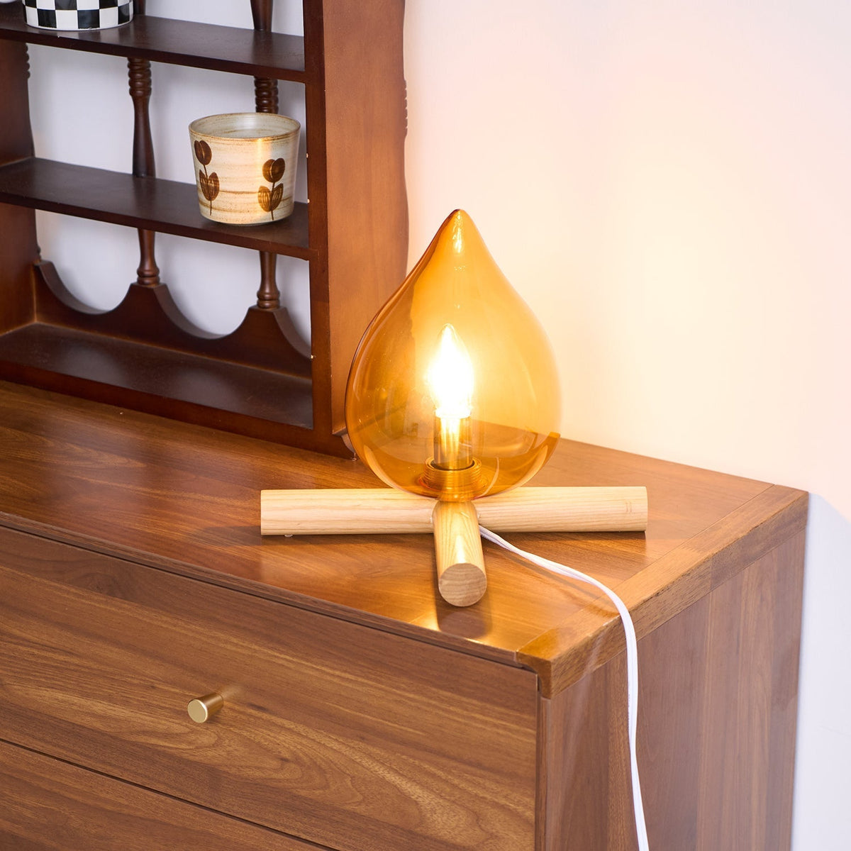 Flame-Effect Glass Table Lamp – Wooden Cross Base – View 37