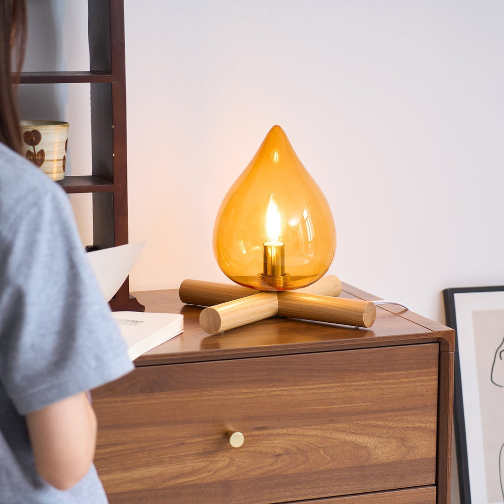 Flame-Effect Glass Table Lamp – Wooden Cross Base – View 38