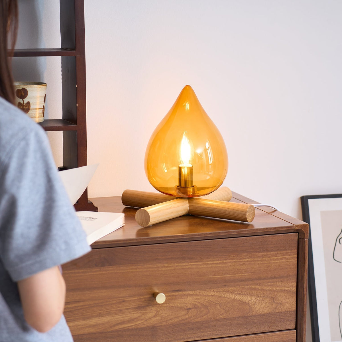 Flame-Effect Glass Table Lamp – Wooden Cross Base – View 38