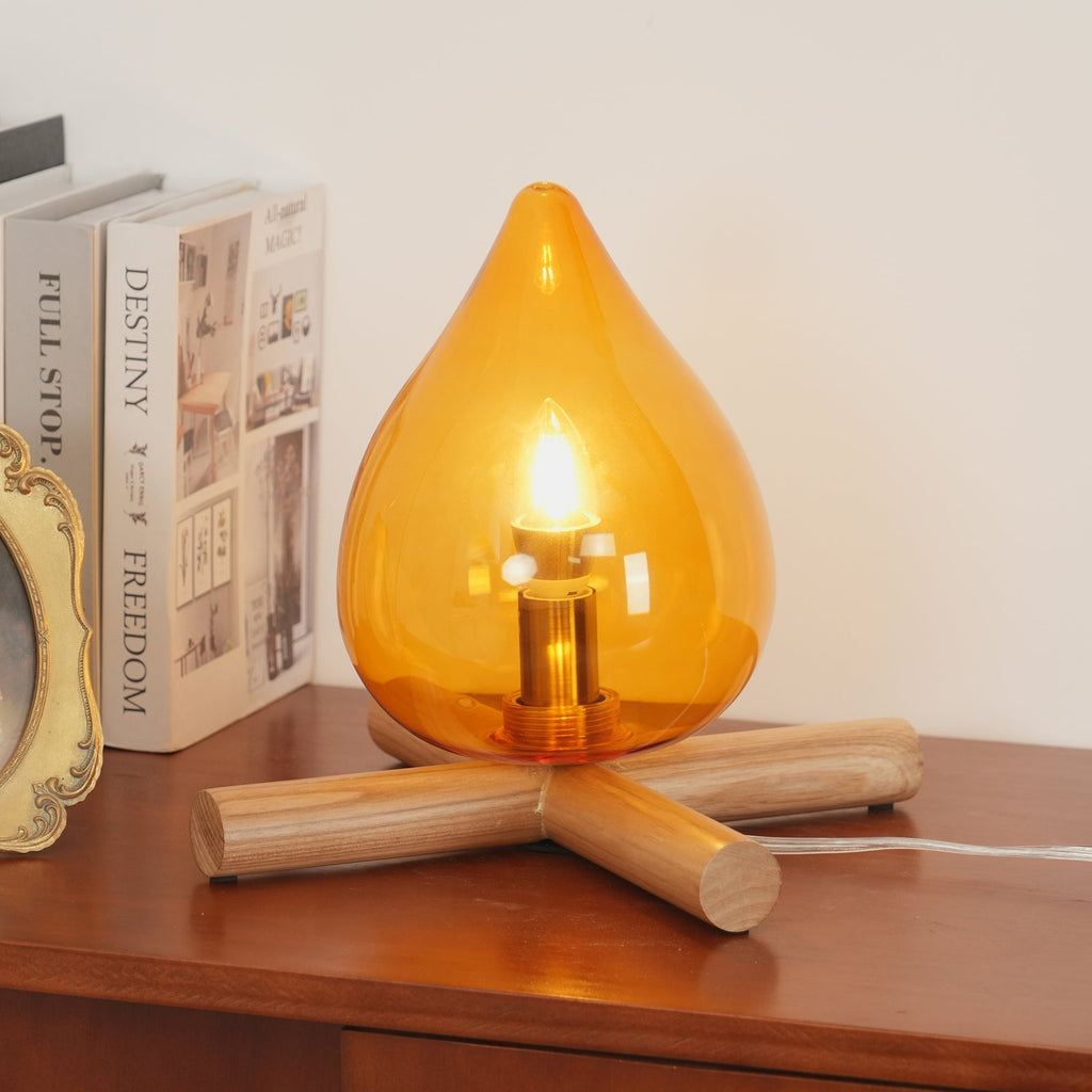 Flame-Effect Glass Table Lamp – Wooden Cross Base – View 2