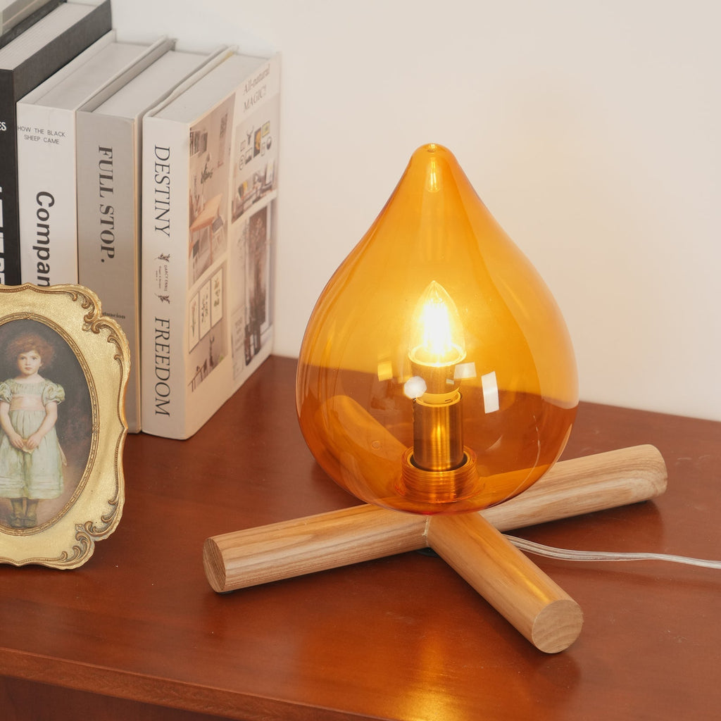 Flame-Effect Glass Table Lamp – Wooden Cross Base – View 14