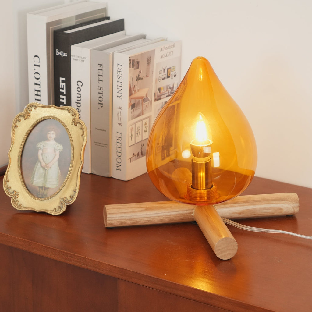Flame-Effect Glass Table Lamp – Wooden Cross Base – View 16
