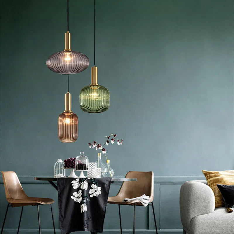 Coloured Blown Glass Pendant Light – Retro Wrought Iron Frame – view 36