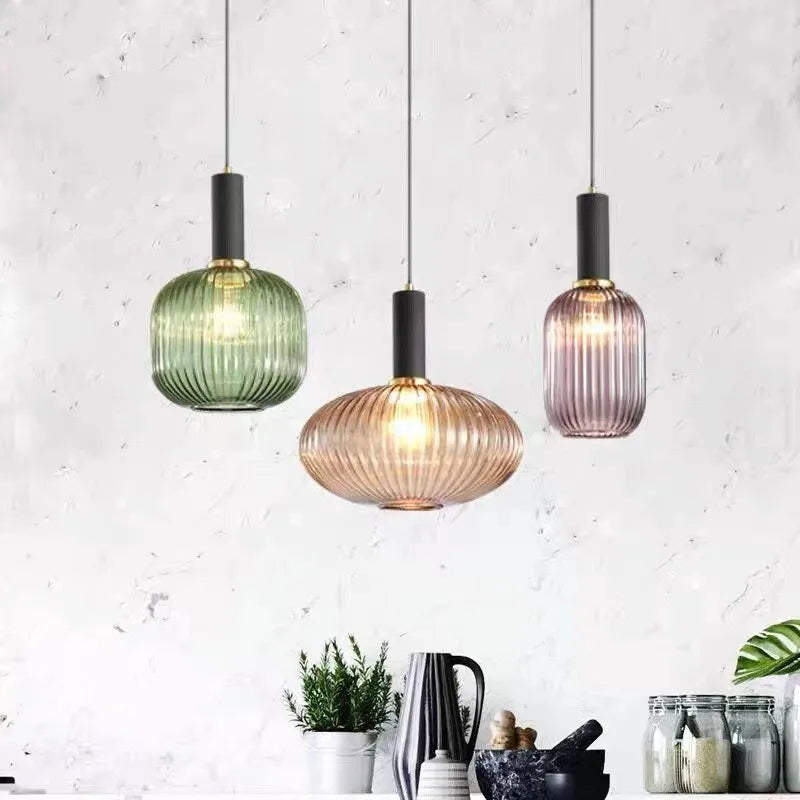 Coloured Blown Glass Pendant Light – Retro Wrought Iron Frame – view 35