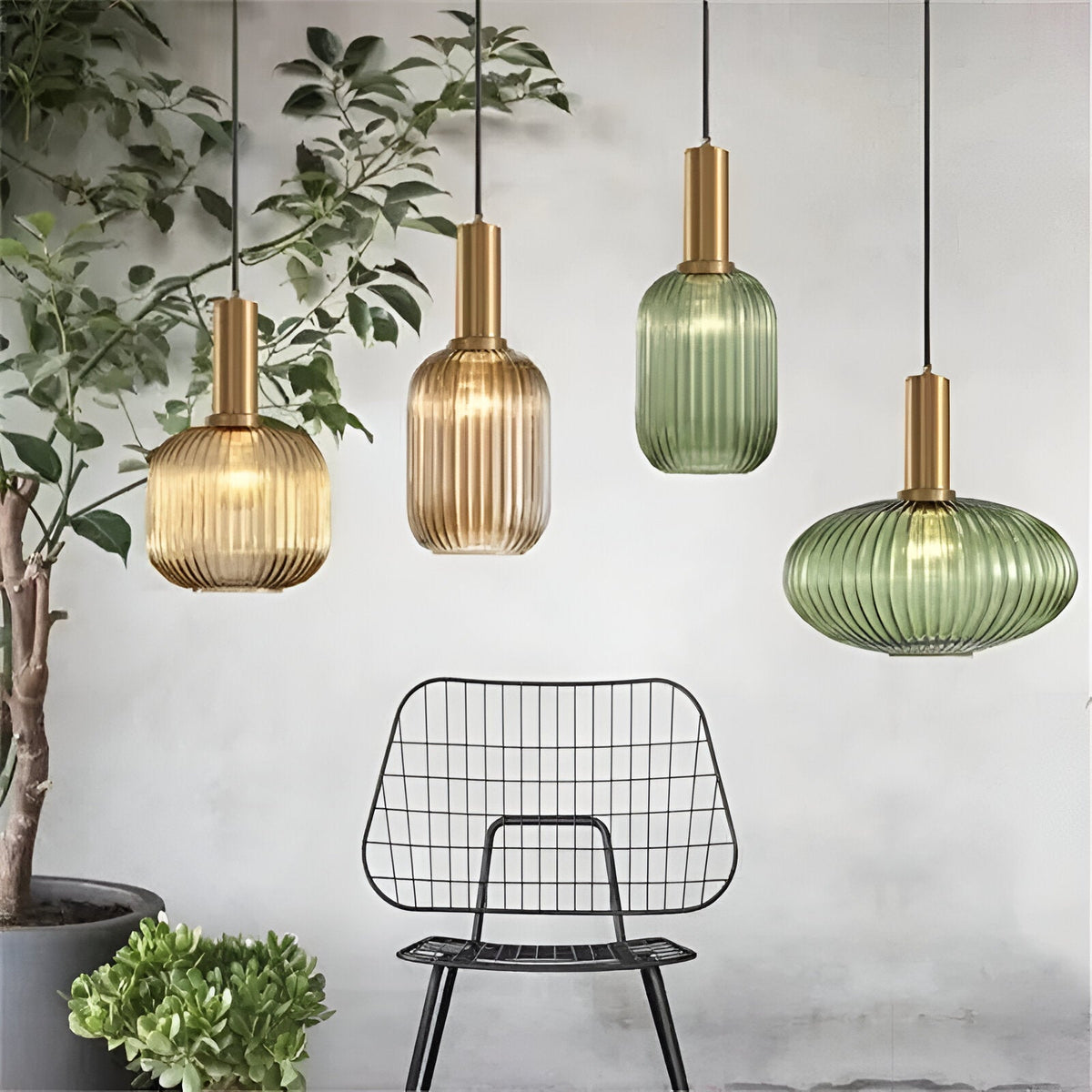Coloured Blown Glass Pendant Light – Retro Wrought Iron Frame – view 34