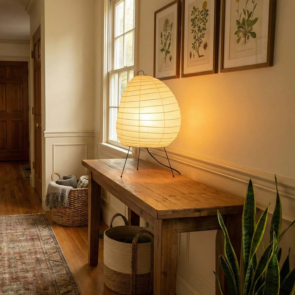 Akari Table Lamp – Ecru Ceramic – Semi-Oval Form, Diffused Light, H 26–35cm (10.2"–13.8")