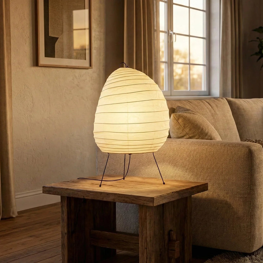 Akari Table Lamp – Ecru Ceramic – Semi-Oval Form, Diffused Light, H 26–35cm (10.2"–13.8")