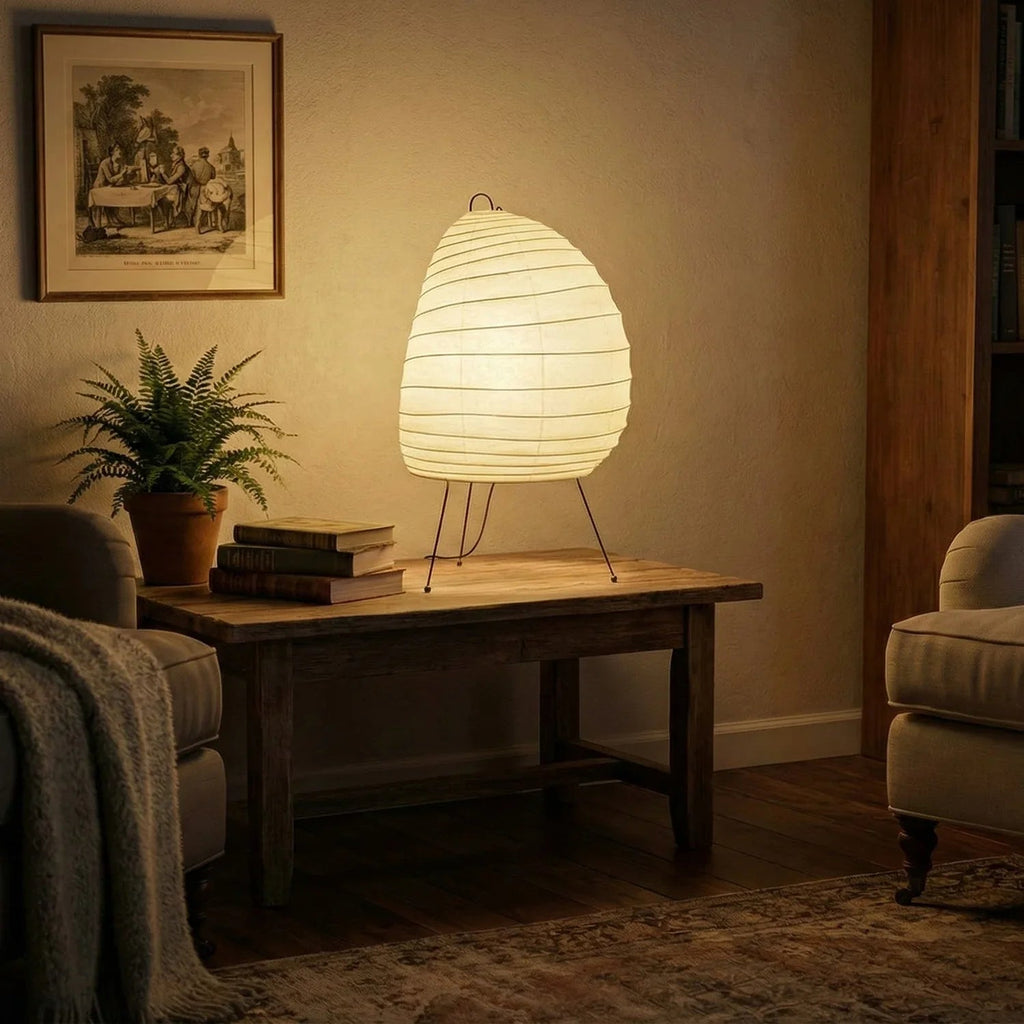 Akari Table Lamp – Ecru Ceramic – Semi-Oval Form, Diffused Light, H 26–35cm (10.2"–13.8")