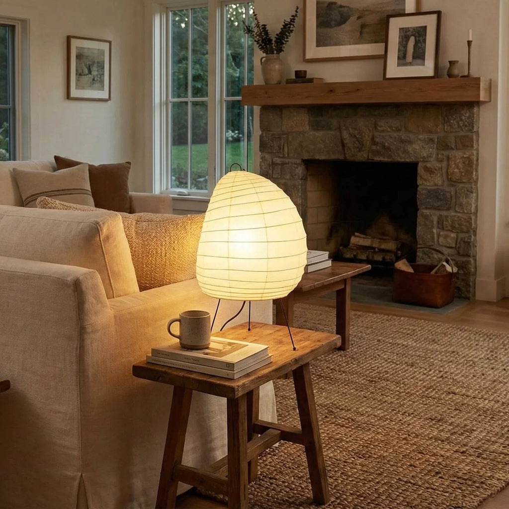 Akari Table Lamp – Ecru Ceramic – Semi-Oval Form, Diffused Light, H 26–35cm (10.2"–13.8")