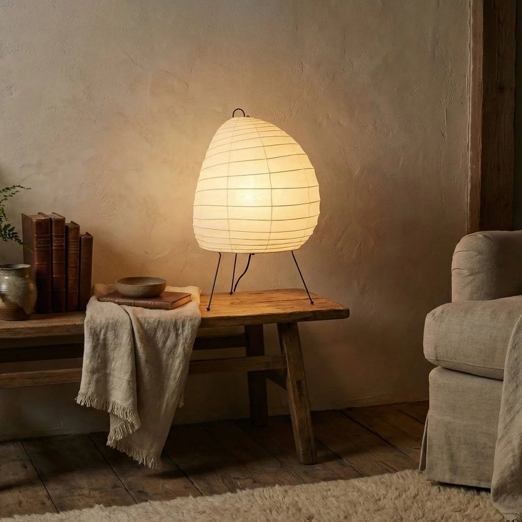 Akari Table Lamp – Ecru Ceramic – Semi-Oval Form, Diffused Light, H 26–35cm (10.2"–13.8")
